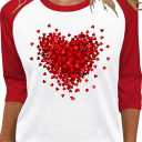 Women's Valentines 3/4 Sleeve V Neck Shirt Funny Love Heart Graphic Long Sleeve Tee Casual Couple Matching Tops (M)