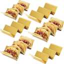 Gold Taco Holder Stand with Handles for Party, Set of 6 Stainless Steel Taco Tray, Rack Holds Up to 3 Tacos Each Stackable storage, Dishwasher Oven safe