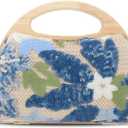 Oweisong Floral Beaded Clutch Purses for Women Summer Embroidery Sequin Handbag Top Handle Evening Bag for Formal
