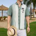 Men's Bowling Shirt Short Sleeve Hawaiian Shirt Button Down Coconut Printed Summer Beach Casual Shirts (Orange, L)