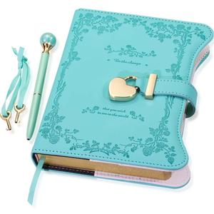 Hoci Poci Diary with Lock and Keys for Girls Gift Ideas, 360 Gold Edged Pages Journal for Women, B6 Refillable Notebook for Writing with Pen and Bookmark (Garden Turquoise)