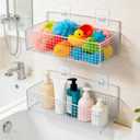 Bath Toy Storage, 2 Pack Metal Mesh Bath Toys Organizer for Bathtub Wall & Shower, Large Capacity Shower Toys Holder with Rustproof Hanging Basket Design for Restroom, Toilet, Bathroom, Kitchen-White