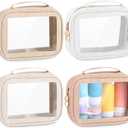 Kigeli 4 Pcs Clear Makeup Bags for Car Essential, Waterproof Clear Travel Toiletry Organizer Leather Makeup Bags with Handle Zipper, Small Cosmetic Pouch Set for Women Car Gift(Nude Color)