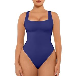 FeelinGirl Bodysuits for Women Seamless Square Neck Tummy Control Compression Thong Shapewear Bodysuit Tank Tops Bodysuit XL