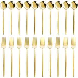 NOCCUR 20-Piece Stainless Steel Gold Spoons and Forks Silverware Set for 10 - Gold Forks and Spoons Utensils Set - Mirror Polished for Home&Party NOCCUR 20-Piece Stainless Steel Gold Spoons and Forks Silverware Set for 10 - Gold Forks and Spoons Utensils Set - Mirror Polished for Home&Party