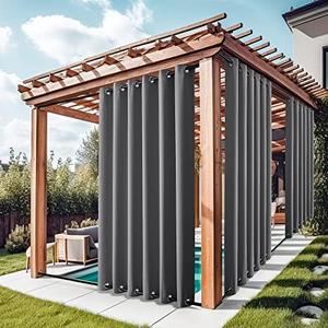 NICETOWN Gazebo Curtains for Patio Waterproof Extra Wide 2 Panels, Blackout Weatherproof Thermal Insulated Rustproof Top & Bottom Grommet Outdoor Windproof Drapes for Pergola, Grey, W84 x L84, Gray 