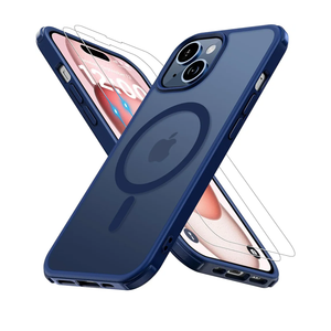 Iokmax Magnetic for iPhone 15 Pro Max Case [Compatible with MagSafe]with 2X Screen Protector, MilitaryGrade Slim Shockproof Phone Cover Translucent Matte AntiFingerprint AntiScratch,6.7 inch,(Purple, Black, Blue), Set of 3