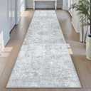 2x8 Runner Rug Washable Vintage Indoor Hallway Carpet Non Slip Grey Bedroom Low Pile Kitchen Distressed Long Retro Accent Throw Rug for Bathroom Dining Laundry Living Room, 2' x 8' (Runner), Distressed Grey
