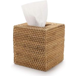 Rattan Tissue Box Cover Natural Woven Facial Napkin Holder Square (Natural, 5.5x5.5x5.9 Inch)