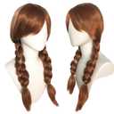 Brown Pigtail Wig with Bangs for Women Braided Hair Wigs for Anime Synthetic Hair for Halloween Costume Party Cosplay with Wig Cap
