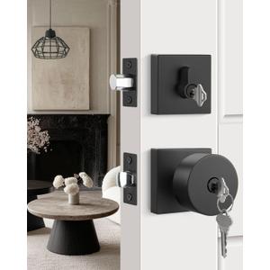 Goldenwarm Black Exterior Door Knob with Deadbolt, Heavy Duty Front Door Knob and Deadbolt Set, Zinc-Alloy Keyed Alike Exterior Door Lock Set - Single Cylinder (1 Pack)