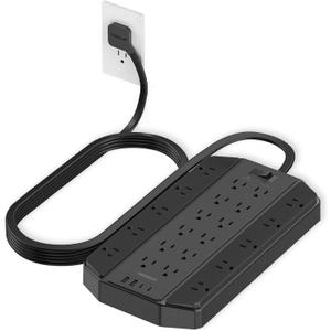 4000 Joules Surge Protector Power Strip, TESSAN 22 Outlets Large Power Strip with 4 USB(2 USB C), 10FT Heavy Duty Extension Cord with Multiple Outlets, 1875W/15A, for Home, Office, Gaming Room, Black