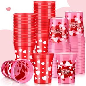 Layhit 48 Pack Valentine's Day Plastic Cups Bulk 8 oz Reusable Red and Pink Heart Party Cups for Valentines Holiday Party Supplies