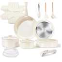 Chef Power Ceramic Cookware Set Non Toxic with Detachable Handles, Healthy Nonstick Pans and Pots Set 19 Pcs, Induction Dishwasher Oven Safe Kitchen Set, PFAS PFOA & PTFE Free, Cream White