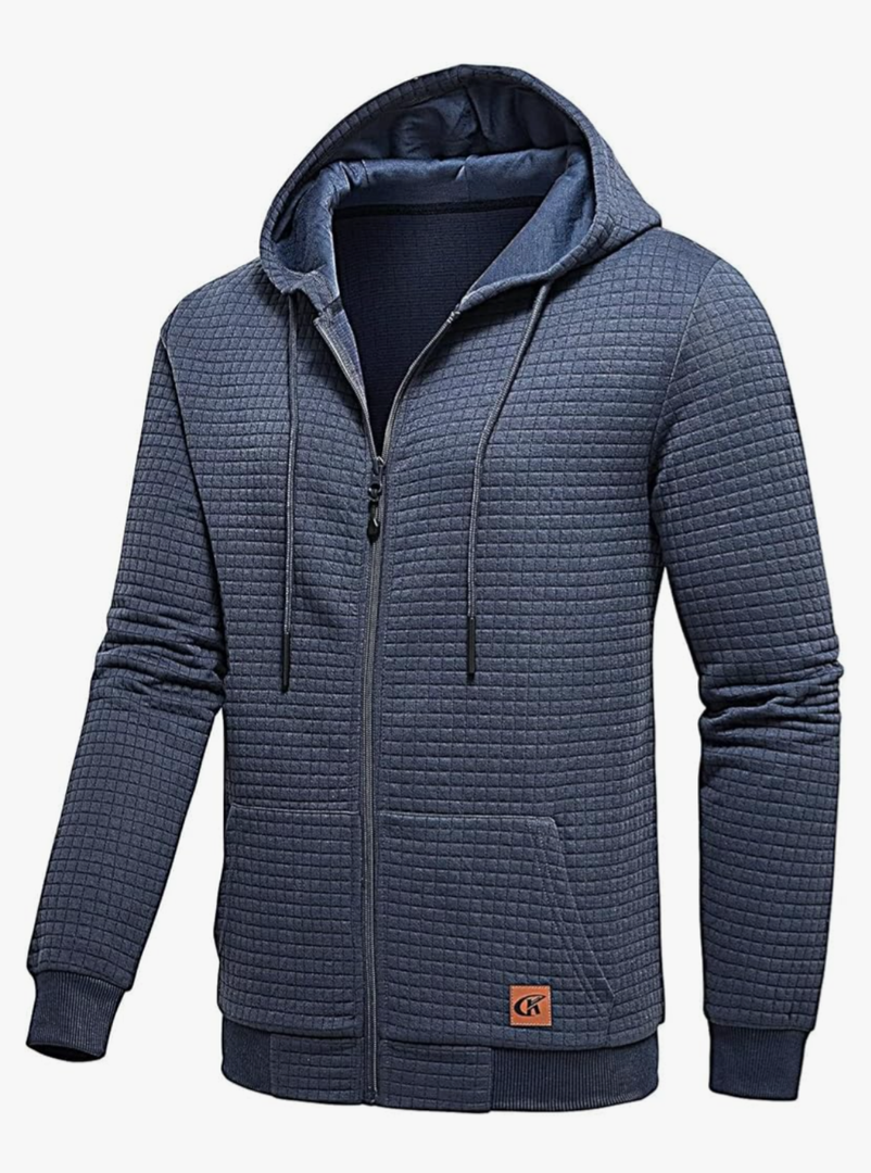 Men's Jacquard PlaidCloth Lightweight Zipper Hoodie Sweatshirt Jacket, Size - XL