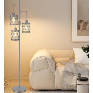 Modern Floor Lamp for Living Room & Bedroom - Standing Tall for Office (Silver)
