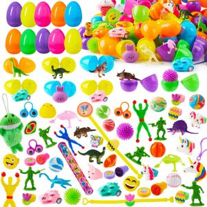 JOYIN 200Pcs Prefilled Easter Eggs with Assorted Toys Plus Stickers Inside, Easter Eggs Filled for Kids, Basket Stuffers, Egg Hunt, Party Favors, Classroom Prize Supplies