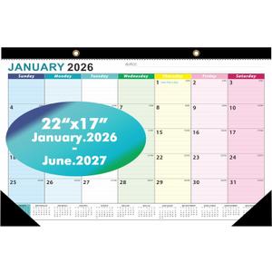 ZTX Desk Calendar 2026 Calendar Wall Calendars 2026-2027-18 Month Planner Extra Large 22"x17" Jan. 2026-Jun.2027 Clear Plastic Cover for Home Office School Colorful