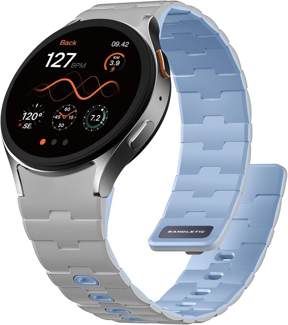Bandletic Strong 20 Magnetic Bands Compatible with Samsung Galaxy Watch 7/FE/6/5/4 Band 40mm 44mm/Galaxy Watch 5 Pro 45mm/Watch 6 4 Classic 42mm 46mm 43mm 47mm, LightGrey IceBlue