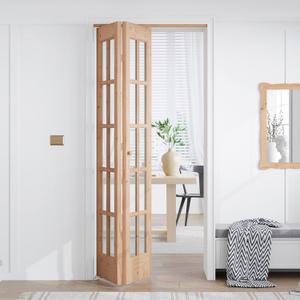 EaseLife Bifold Closet Door,for 36in x 80in (Double 18x80) Opening,French Glass Barn Doors with 3FT Concealed Bi-Fold Sliding Hardware Kit Included,Preassembled Door,Easy Install,DIY staining (35 1/2" (Double 17 3/4") x 78 3/4'')