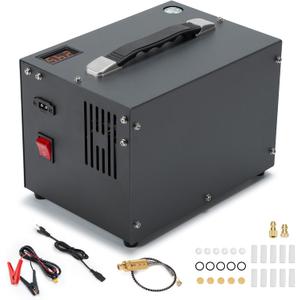 PCP Air Compressor with Manual Shut Down, 4500Psi/30Mpa, Water/Oil-Free, Powered by 12V DC/120V AC, Fan Cooling System, PCP Compressor for Air Rifle, Paintball and Scuba Tank Compressor Pump (Gray)
