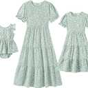 IFFEI Mommy and Me Dresses Summer Casual Boho Matching Outfits Ruffle Puff Sleeve High Waist Midi Beach Maxi Dress, Size: Medium