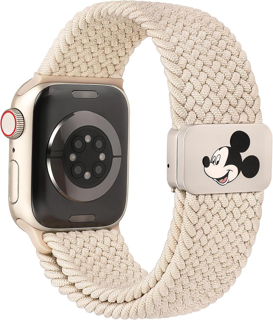 Braided Cartoon Magnetic Clasp Band Compatible with Apple Watch Bands 40/38/41/42/44/45/46/49mm Women Men, Stretchy Elastic Nylon Woven Strap for iWatch Series 11 10 9 8 7 6 5 4 SE/Ultra 3 2 1