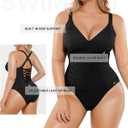 SHAPELLX Womens One Piece Swimsuit Tummy Control Ruched Slimming Swimwear Bathing Suit with Adjustable Lace-Up Back (Black, XXXL)