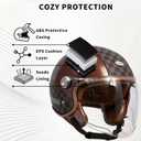 Leather Motorcycle Helmet Dual Visor 3/4 Open Face Motorcycle Helmet for Men & Women, DOT Approved Unisex Retro Half Helmet，Motorbike Casco for Moped Cruiser (Brown, L)