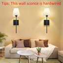 Wall Sconces Sets of 2, Bathroom Vanity Sconces Wall Lighting with White Fabric Shades, Hardwired Retro Industrial Wall Lamps, Wall Lights Suitable for Bedroom Living Room (Black)
