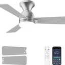 Ceiling Fans with Lights and Remote, 36 Inch Ceiling Fan with Light, Low Profile, Reversible, Dimmable LED, Flush Mount, Quiet, DC Motor, Nickel Ceiling Fan for Bedroom, Kitchen, Dining Room
