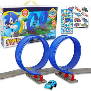 Sonic the Hedgehog Race Track and Toy Car Set - Bundle With Sonic Racecar Play Set, Track, Stickers, More | Racing Toys for Boys
