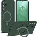YEMORAN Designed for Samsung Galaxy S25 Plus 6.7'' with Magnetic Ring Stand[Compatible with Mag-Safe][Military-Grade Protection] Slim Liquid Silicone S25 Plus Phone Case for Men Wowen,Green
