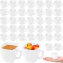 Amyhill Mini Disposable Tea Cups with Handle, 2oz Hard Plastic Coffee Mug Bulk Plastic Square Disposable Espresso Cups for Wedding Tea Party Catering Dessert Sampling(White,100 Pcs)