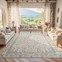 jinchan Floral 8x10 Area Rug, Soft Ultra-Thin Low-Pile Living Room Rug Machine Washable Non-Slip Vintage Botanical Aesthetic Throw Carpet for Dining Room, Bedroom, Nursery, Blue/Cream