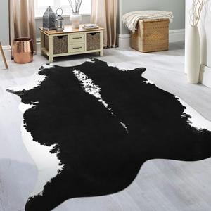 BENRON Premium Cowhide Rug Black, Faux Cow Hide Rugs for Living Room Bedroom Western Home Decor, Non Slip Cute Rug with Irregular Animal Skins and Hides, 4.6 x 5.2ft
