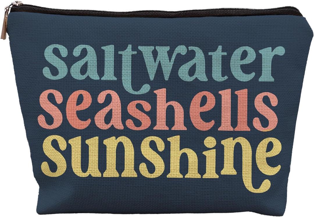 Beach Makeup Bag,Sunscreen Summer Travel Makeup Pouch,Saltwater Seashells Sunshine Travel Cosmetic Zipper Bags for Women,Beach Gifts for Women (Color-03)