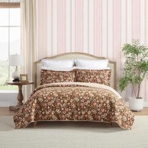 Laura Ashley - King Quilt Set, Reversible Cotton Bedding with Matching Shams, Lightweight Home Decor for All Seasons (Marta Brown, King)