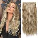 WECAN Clip in Hair Extension 20 Inch Ash Blonde Mix Bleach Blonde 6PCS Long Wavy Curly Hairpieces for Women Natural Thick Synthetic Fiber Double Weft Hair Full Head