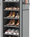 VTRIN Vertical Narrow Shoe Rack Organizer Tall Shoe Rack for Closet Entryway 10 Tier Non-Woven Cover Shoe Shelf Holds 20-22 Pairs Free Standing Shoe Storage Cabinet with Dustproof Cover, Grey