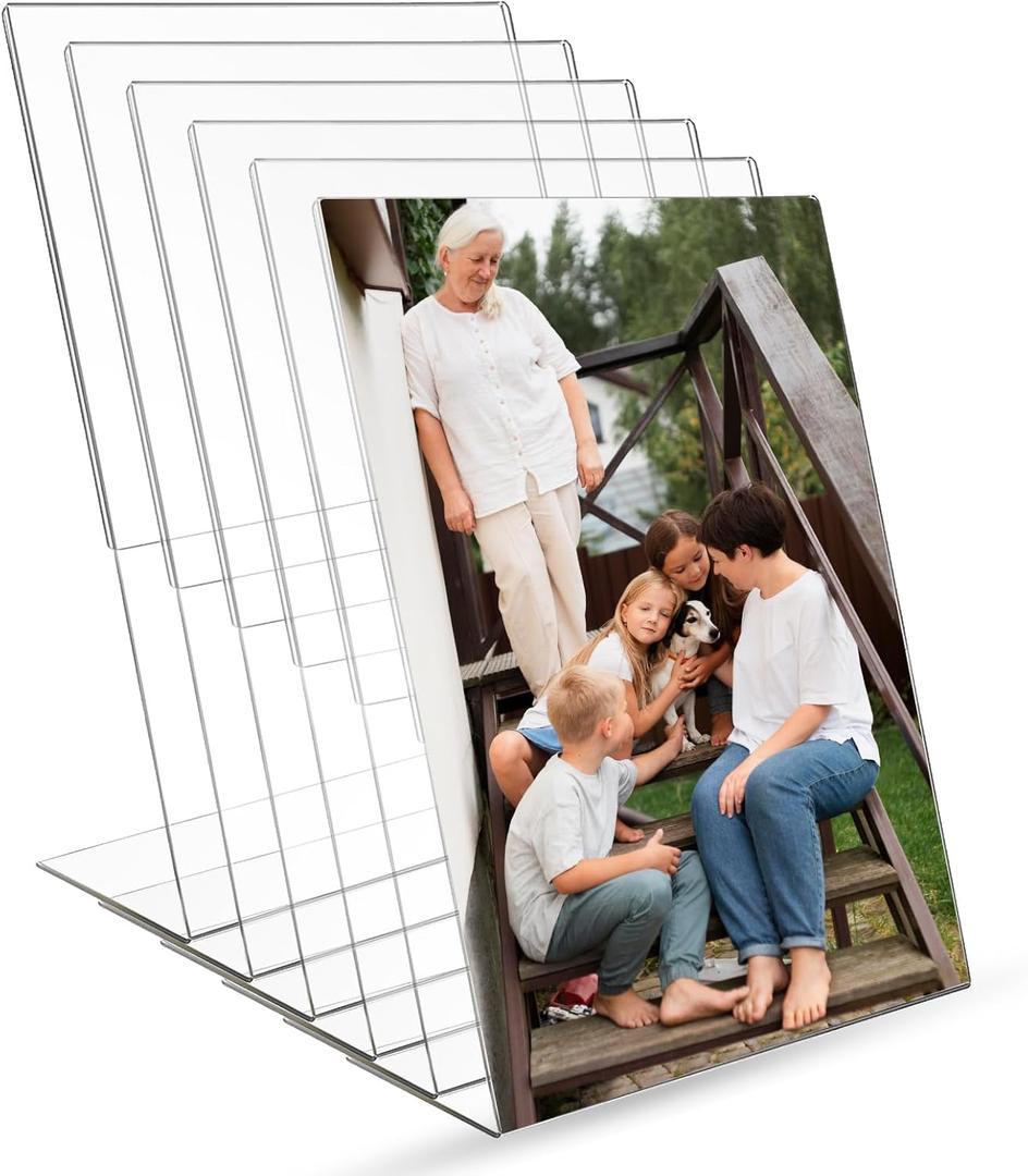Acrylic Picture Frame for Insert Size: 8x10 inches, 6 Pcs Clear Frameless Photo Frame Plastic Plug-in Vertical Sign Holder Desktop Floating Menu Display Stand for Home, School, Office, Restaurant