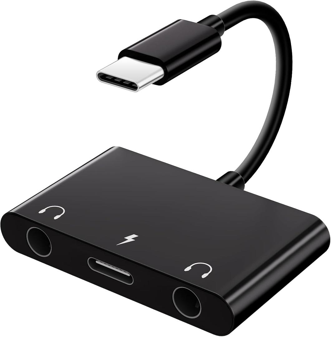 USB C Headphone Adapter,3 in 1 USBC to 3.5mm Dual Headphone Jack Adapter for Stereo,USB-C Audio Adapter with Type-c Fast Charging Port,Headphone Splitter Compatible iPad Pro,Samsung,Google