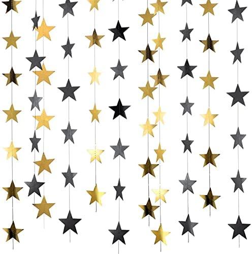 Patelai 130 Feet Glitter Star Garland Banner Decoration Hanging Star Decoration Gold Black Party Decorations for Graduation Wedding Birthday Festival Party Decor(Gold and Black,10)