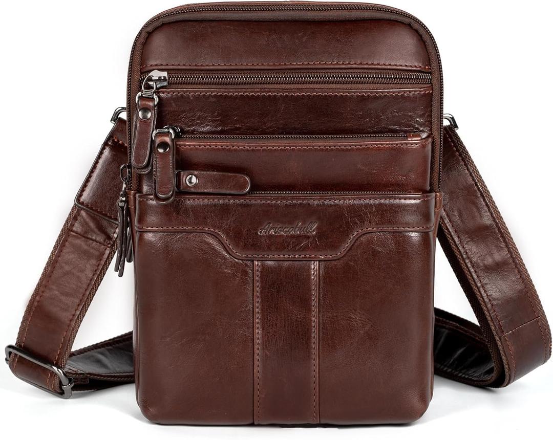 Leather Messenger Bag for Men, Small Leather Sling Shoulder Bag Messenger Pack for Men, Man Purse (Brown)