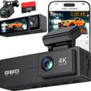 4K 3 Channel Dash Cam Front and Rear,4K+2.5K+1080P Dash Camera for Cars Inside,3.2" Screen Dash Camera for Cars, WiFi APP Control,4 IR Night Vision, G-Sensor, 24H Parking Mode, 64GB SD Card Included (Black)
