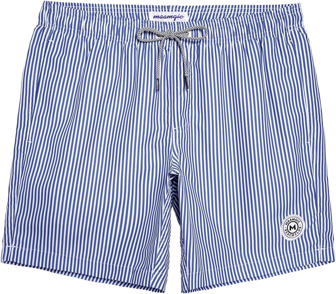 maamgic Mens Swim Trunks Quick Dry Swim Shorts with Mesh Lining Funny Swimwear Bathing Suits 7inch Blue Striped XX-Large