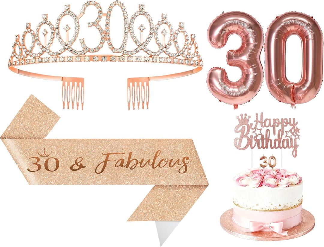 2 x 5Pcs Birthday Decorations with Crown Tiara, Sash, Cake Topper, Candle and Number Balloon for Gifts, 90th Birthday Gifts for Her