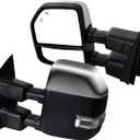 AERDM New Pair Towing Mirror Chrome Cap with Temperature Sensor Fit Ford Super Duty F-250 F-350 F-450 F-550 Pickup Truck 2017 2018 2019 with Blind Spot w/Turn Signal and Auxiliary Lamp