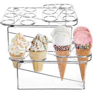 TOPZEA 2 Pack Ice Cream Cone Baking Racks, 12-Cavity Cupcake Waffle Cone Holder Dessert Display Stands for Baking, Cooling, Serving, Birthday, Baby Shower, Wedding Party, Christmas Treat (Silver)