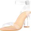 ZriEy Clear Block Sandals Chunky Heels for Women 3.35 Inch Open Toe Adjustable Ankle Strap Pump Sandals for Weddings Parties Daily Wear (9)